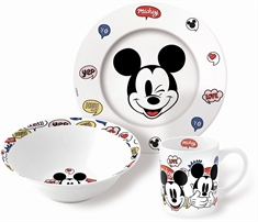 Mickey Børneservice i keramik - Spisesæt i 3 dele til børn - Disney Mickey Mouse 
